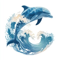 Friendly dolphin jumping out of waves marine life emphasis aquatic tourism promotion joyful atmosphere animal logo isolated on white background
