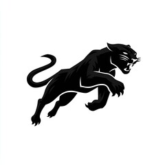 Animal Logo Sleek black panther in mid-leap dynamic and fierce monochrome with sharp angles ideal for motorsports or apparel isolated on white background