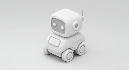 Adorable White Robot Toy on White Background: Futuristic Design Concept