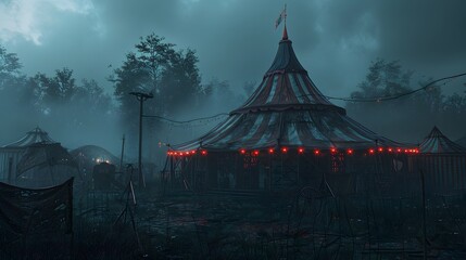 Misty Abandoned Circus Tent Forest Night