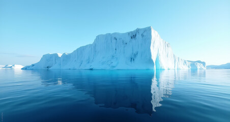 Majestic Iceberg Reflecting on Tranquil Arctic Waters Under a Clear Blue Sky