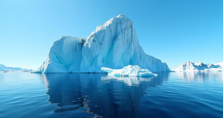 Majestic Iceberg Reflecting on Tranquil Arctic Waters Under a Clear Blue Sky