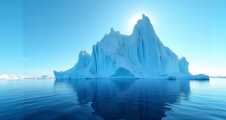 Majestic Iceberg Reflecting on Tranquil Arctic Waters Under a Clear Blue Sky