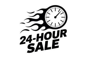 Clock with flames and sale text time twenty four hour