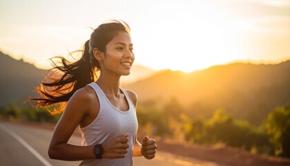 Jogging through at sunrise