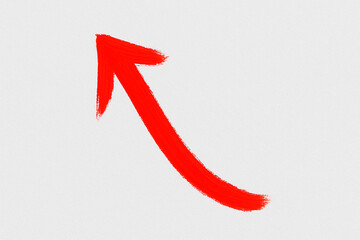 A dynamic red arrow painted with a thick brush curves upward to the left, symbolizing growth, energy, and forward momentum.