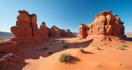 Scenic View of Eroded Sandstone Formations in a Remote Desert Landscape