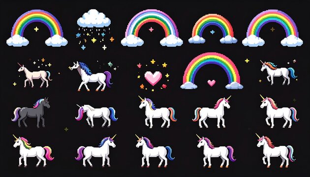 Cute unicorn rainbow set