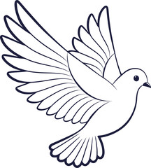 Obraz premium Simple line drawing of a dove in flight symbolizing peace hope and freedom with outstretched wings and tail feathers