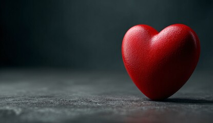 Obraz premium Vibrant red heart symbol centered on textured dark surface, conveying love, passion, and care
