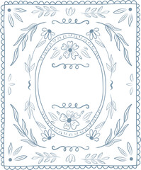 Elegant floral border. Blank oval space for text