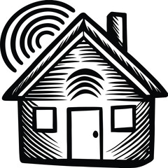 Stylized house with wifi signal icon home network