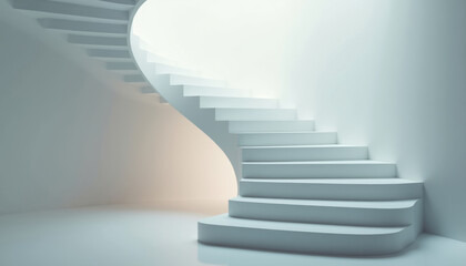 A floating white staircase spiraling into nothingness, each step glowing faintly from within.