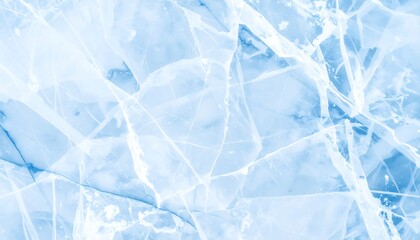 Obraz premium Detailed closeup of a frozen ice surface with a network of intricate white cracks, creating a beautiful abstract natural pattern in cool blue and white tones. Winter texture background.