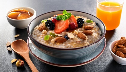 delicious bowl of oatmeal topped with fresh fruits nuts and honey