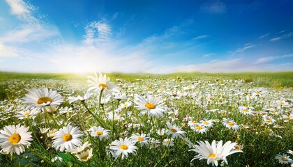 field of daisies and blue sky