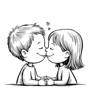 kissing couple black and white cartoon clip art preview