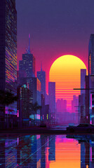 Neon Synthwave City Fusion Retro‑Future in Vivid Dusk, Aspect ratio 9:16