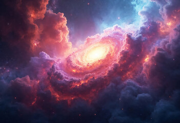 Fototapeta premium Colorful Galactic Vortex with Glowing Nebula Clouds – Ultra-Realistic Cosmic Swirl Illustration, High-Resolution Space Art for Sci-Fi, Fantasy, and Astronomy Backgrounds