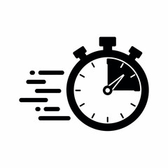 Stopwatch Icon Symbolizing Speed, Urgency, and Time Management, Black and White Vector Illustration on White