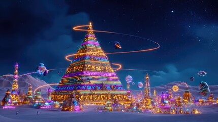Magical Christmas City With Illuminated Pyramid Tree