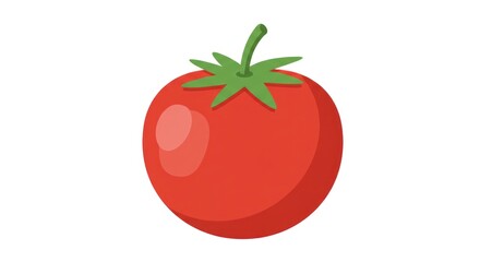 Cartoon Tomato Illustration: Vibrant Red Vegetable with Green Stem on White Background
