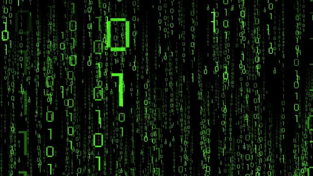 Green binary code falling down - matrix effect - 3D 4k animation (3840 x 2160 px)