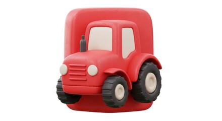 Cartoonish Red Tractor Icon with Rounded Edges on White Background