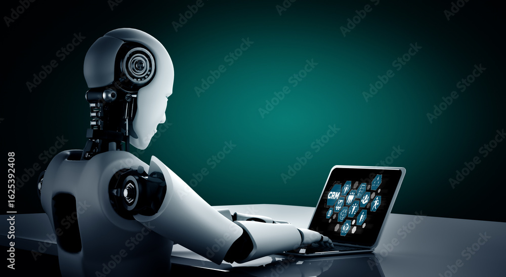 Poster customer relationship management system on modish computer for crm business and enterprise