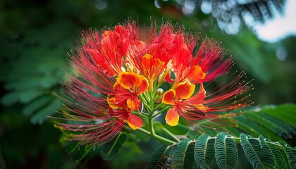the pikok flower likely refers to the peacock flower caesalpinia pulcherrima a stunning tropical ornamental plant known for its bright red orange or yellow flowers with long eye catching stamens