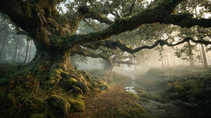 Mystical Forest Path With Glowing Trees