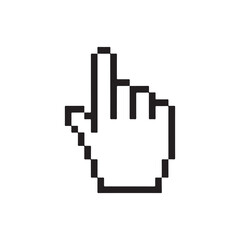 Fototapeta premium A digital, pixelated cursor hand symbol in black, displayed prominently on a white background.