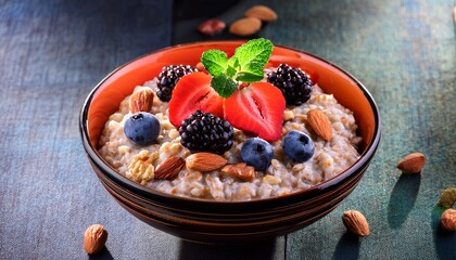 vibrant oatmeal bowl with berries and nuts