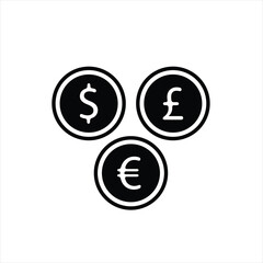 Currency Coins Icon Global Money Vector with Dollar, Euro, and Pound Symbols