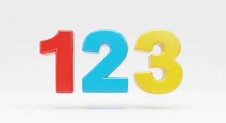 Colorful 3D Numbers 1, 2, 3: Vibrant Primary Colors on White Background