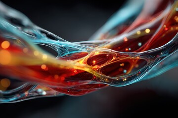 Abstract network structure with connected shiny orange spheres against dark background