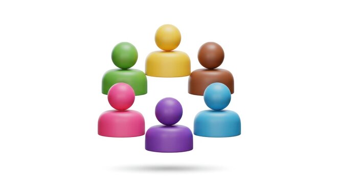 Colorful 3D People Icons: Diverse Teamwork and Collaboration Concept on White Background