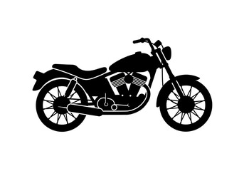 Fototapeta premium A black silhouette of a motorcycle with detailed wheels and engine on a white background