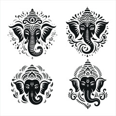 ganesh head line art silhouette vector illustration
