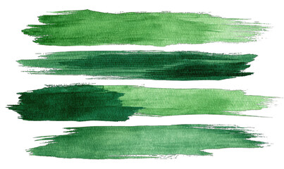 Obraz premium Three horizontal, textured, dark green watercolor paint strokes
