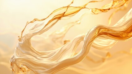 Abstract flowing golden liquid Abstract flowing golden liquid with a splash effect against a soft yellow background. Concept for luxury and fluidity