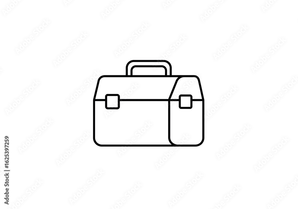 Poster a simple line drawing of a black and white toolbox with a handle and two latches visible on it