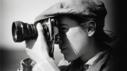 Two business people with headphones are looking at a digital photograph with a professional photographer in a studio