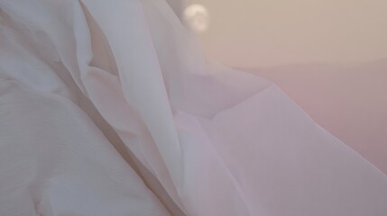Obraz premium Detailed closeup of a soft white satin wedding dress with ribbon