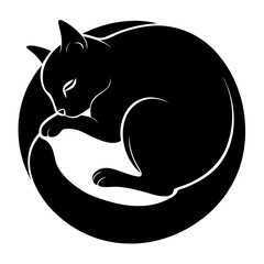Sleeping cat curled in a circle silhouette