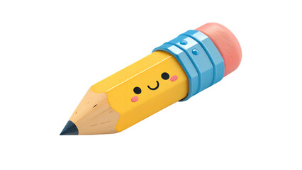 Adorable cartoon pencil with a cheerful expression isolated on transparent background, ideal for educational and creative projects