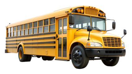 Yellow school bus isolated on transparent background, a familiar sight for students, offering a safe and reliable mode of transportation to school