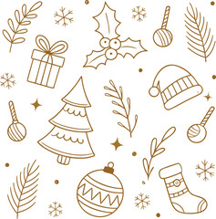 Charming hand drawn christmas elements collection isolated on transparent background