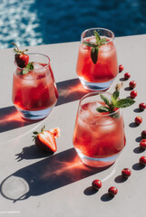 Strawberries and hibiscus summer tea drinks, Refreshing drinks