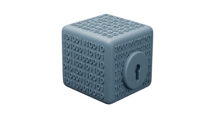 Cyber Security Concept: Binary Code Cube with Keyhole, Data Protection.